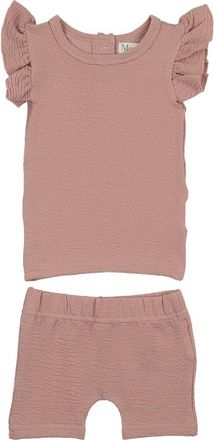 Maniere Kids Smocked Ruffle Top & Shorts Set in Mauve at Nordstrom, Size 3T