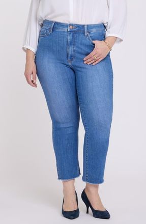 NYDJ Billie Frayed High Waist Ankle Mini Bootcut Jeans in Blue Paradise at Nordstrom, Size 24W
