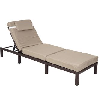 Hhg Hhg - Nunca Usado] Tumbona De Polirrat&aacute;n 605, Tumbona Relax Jard&iacute;n, Premium Marr&oacute;n, Cojines Crema