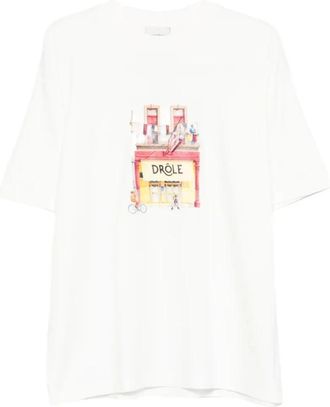 Dr&ocirc;le de Monsieur T-Shirt Dr&ocirc;le Caf&eacute; - Heren - T-shirts - Wit - L - Katoen - Tops
