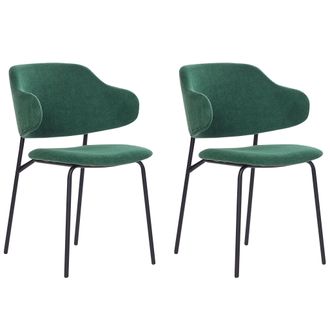 Beliani Beliani - Conjunto De 2 Sillas De Comedor Verde Oscuro Negro Poli&eacute;ster Sin Reposabrazos Kenai
