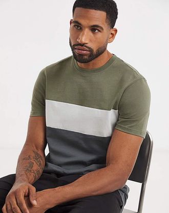 Jacamo Colour Block Crew Neck T-Shirt Long