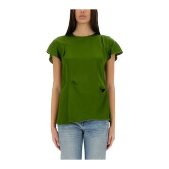 Victoria Beckham Blouses, female, Green, Size: 2XS Draped Pleat Detail Top