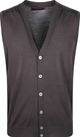 FILIPPO DE LAURENTIIS V-Neck Ribbed Knit Button-Up Vest