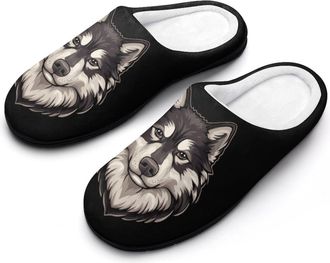 Generic Cool Alaskan Malamute Dog Slippers Men Winter Warm Cotton Anti-Slip Indoor Slip-Ons House Shoes