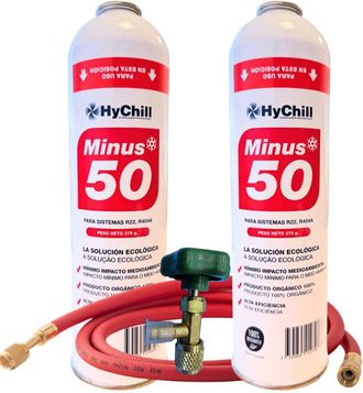 OEM Pack 2 Hychill Minus 50 375g Sustituto Org&aacute;nico R22 R404 R407c R502 Kit Profesional Con V&aacute;lvula Y Manguera