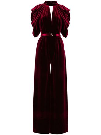 Saiid Kobeisy velvet jumpsuit - women - Polyester - 40 - Red