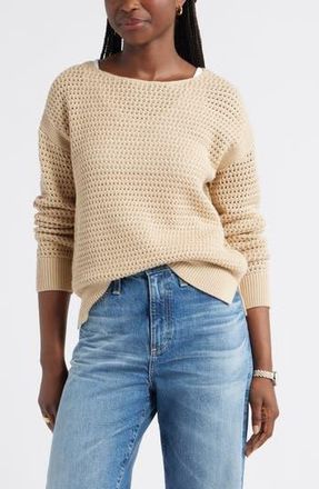 Caslon Open Stitch Cotton Blend Sweater in Tan Shore at Nordstrom Rack, Size X-Large