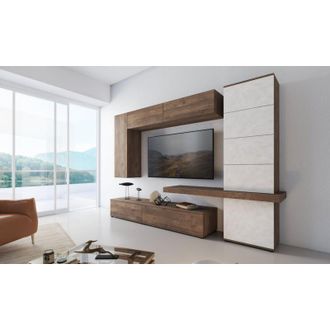 Dmora Estante Modular Portula, 5 Estantes, 2 Cajones, 240x50x196h Cm, Marr&oacute;n Nogal