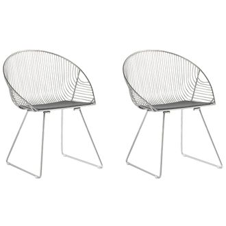 Beliani Conjunto De 2 Sillas De Comedor De Metal Plateado Asiento De Piel Sint&eacute;tica Moderno Glamour Industrial Aurora