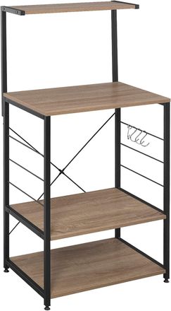 Woltu Scaffale Per Cucina In Acciaio Legno 4 Ripiani Ganci Carrello Microonde Legno+nero - Woltu