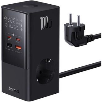 C&A Baseus Multipresa PowerCombo Tower 100W 2 Prese AC 2 USB-C 2 USB-A Nero