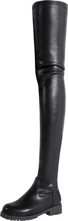 Generic Black,4.5 UK,Womens Leather PU Thigh High Boots Round Toe Side Zippe Fashion Comfy Chunky Low Heel Over The Knee Boot Fall Winter Dress Shoes