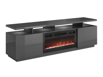 Mirjan24 Mobilier1 - Mueble Tv Charlotte 151, Grafito + Grafito Brillante, N&uacute;mero De Puertas: 0, N&uacute;mero De Cajones: 0, 180x56x40cm, Led