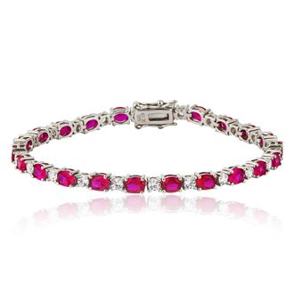 MAX + STONE Sterling Silver Oval Gemstone and Cubic Zirconia Tennis Bracelet