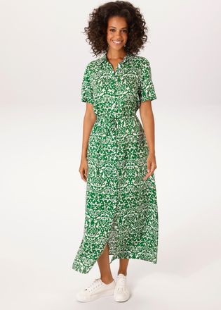 Aniston Sommerkleid ANISTON CASUAL, Damen, Gr. 36, N-Gr, smaragdgr&uuml;n, wollwei&szlig;, Web, Obermaterial: 100% Viskose, bedruckt, gebl&uuml;mt, gemustert, figurumspielend