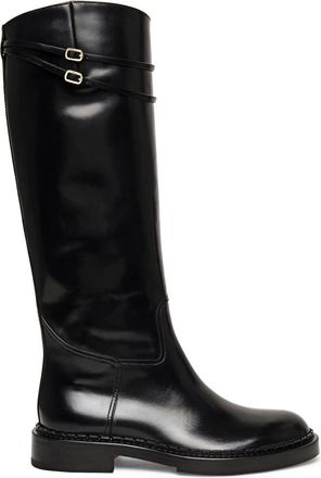 Santoni Rijlaars ge&iuml;nspireerde leren laars - Dames - Hoge Laarzen - Zwart - 38 1/2 EU - Schoenen