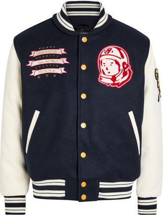 Billionaire Boys Club Fanfare Script Panelled Appliqu&eacute;d Bomber Jacket - Navy - XL