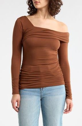 Elodie One Shoulder Long Sleeve Ruched Top in Brown at Nordstrom Rack, Size X-Small