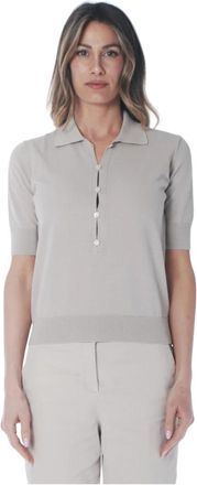 Alpha Studio Polo met korte mouwen en lange sluiting met vier knopen - Dames - Polos - Beige - M - Tops