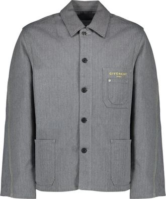 Givenchy Geborduurde Herringbone Denim Jas - Heren - Spijkerjassen - Grijs - M - Denim - Jassen