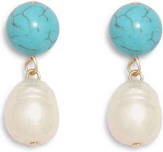 Petit Moments Sea Quartz & Faux Pearl Drop Earrings in Turquoise at Nordstrom