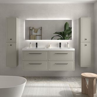 Cygnus Bath Mueble De Ba&ntilde;o Runa 140cm Gris Mate 4 Cajones Lavabo Toscana 2 Pozas Carga Mineral