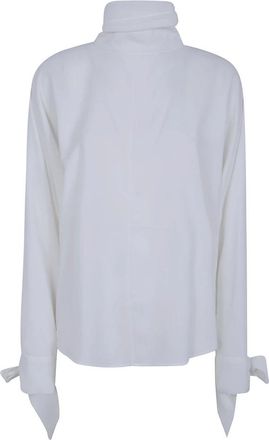 Emporio Armani Blouse met hoge hals en strikmanchetten - Dames - Blouses - Wit - S - Polyester - Overhemden