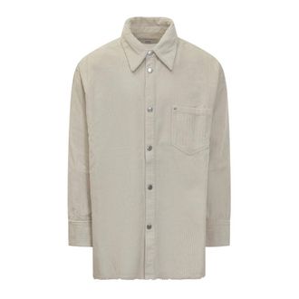 Ami Casual Shirts, male, White, Size: S Cotton Corduroy Side Slit Overshirt