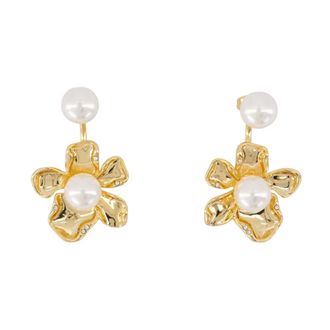 Self Portrait Flower Pearl Jacket Earrings - Dames - Oorbellen - Geel - ONE Size - Accessoires