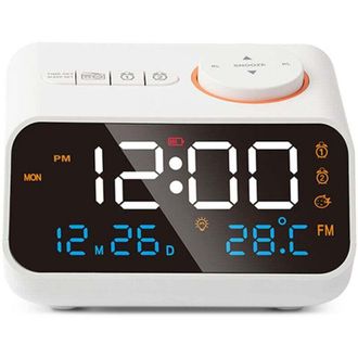 Elle Reloj Despertador Con Luz Led Y Radio Fm Recargable - Temporizador Musical - Alimentaci&oacute;n Usb - Elegante Dise&ntilde;o Blanco