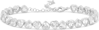 SHYMI Alternating Bezel-Set Heart Tennis Bracelet -.925 Sterling Silver, Rhodium-Plated, Rhodium Plated, Cubic Zirconia, Size 6 with 2 Extender, Day to Nigh
