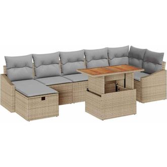 vidaXL Garden Sofa Set Height-Adjustable 8 pcs Beige Poly Rattan vidaXL