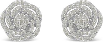 House of Brilliance 10k White Gold Rose-Cut Diamond Floral Cluster Earrings