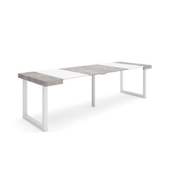 Skraut Home Skraut Home - Mesa Consola Extensible, Mesa Comedor Plegable, 260, Para 12 Comensales, Patas Madera Maciza, Estilo Moderno, Blanco Y Gris Cemento