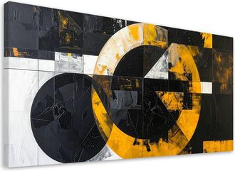 Feeby Impresi&oacute;n De Imagen, Abstracci&oacute;n C&iacute;rculos Formas Negro Amarillo, 120x60