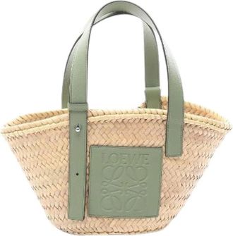 Loewe Pre-owned Basket Leather Raffia Handbag - Dames - Vintage Shopper - Groen - ONE Size - Leer - Vintage