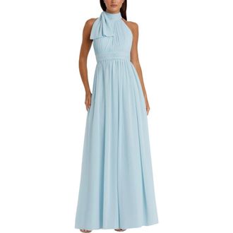 Mac Duggal A Line Chiffon Halter Neck Evening Gown in Powder Blue at Nordstrom, Size 22