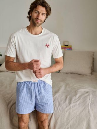 Vertbaudet Kurzer Herren Schlafanzug zum Vatertag Capsule HAPPY FAMILY CLUB wollwei&szlig;