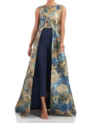 Kay Unger Emiliana Walk Thru Jumpsuit In Gold Multi