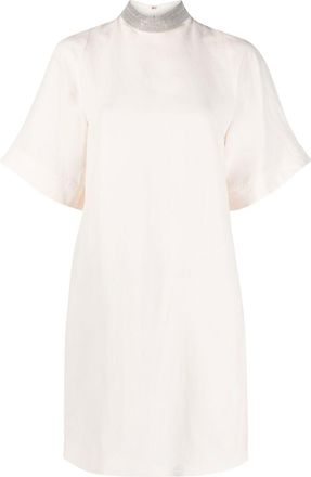 Fabiana Filippi bead-embellished shift dress - women - Polyester/Silk/Linen/Flax/Eco Brass/Elastane - 36 - Pink