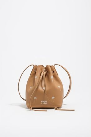 Bimba & Lola Small Palms print leather Carlino bucket bag in Hazelnut at Nordstrom