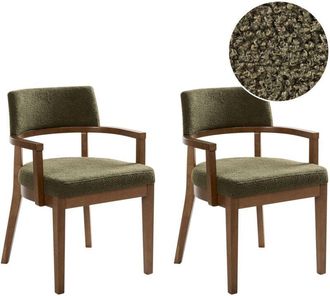 Beliani Set of 2 Dining Chairs DALBO Boucle Dark Brown/ Green