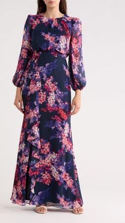 Eliza J Long Sleeve Maxi Dress in Navy at Nordstrom Rack, Size 10