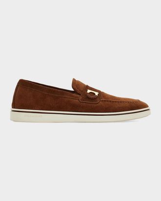 Ferragamo Men & apos;s Suede Boat Shoe Loafers with Gancini