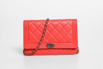 Chanel Chanel Boy Wallet on Chain Red Womens Lambskin (Pre-Owned)