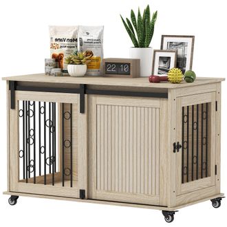 OEM Jaula Para Perros Medianos Y Grandes Mesa Auxiliar Moderna Con 2 Puertas Y Cierre 100x56x65 Cm Roble