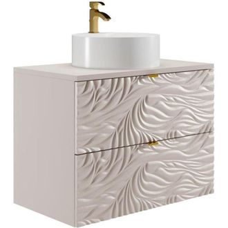 Vente-Unique Mobile bagno sospeso texturizzato con lavabo dappoggio rotondo - Beige - 80 cm - RINAREL