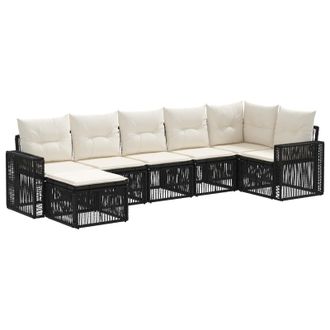 vidaXL Conjunto De Sof&aacute;s De Jard&iacute;n 7 Pcs Negro Y Blanco Crema Vidaxl