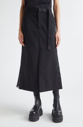 sacai Belted Wool Suiting & Satin Pencil Skirt in Black at Nordstrom, Size 1